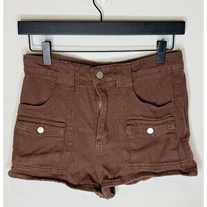 SHEIN Shorts Womens Brown High Waisted Denim Jean Flap Pockets Size S 4 EZWear